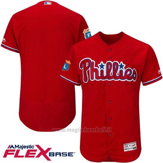 Maglia Baseball Uomo Philadelphia Phillies Blank 27 Rosso Flex Base Autentico Collezione Allenamento Primaverile